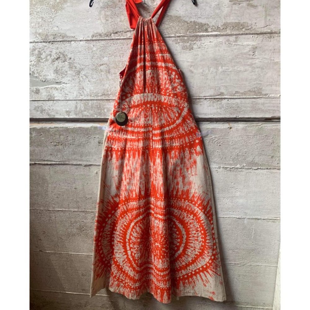 11. Eva Franco Halter Mini Orange and Cream Breathable Summer Dress - Picture 2 of 2